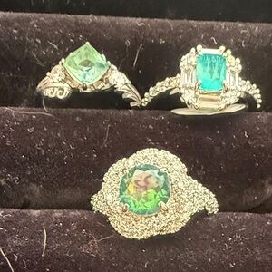Radiant Green Gemstone Ring Trio